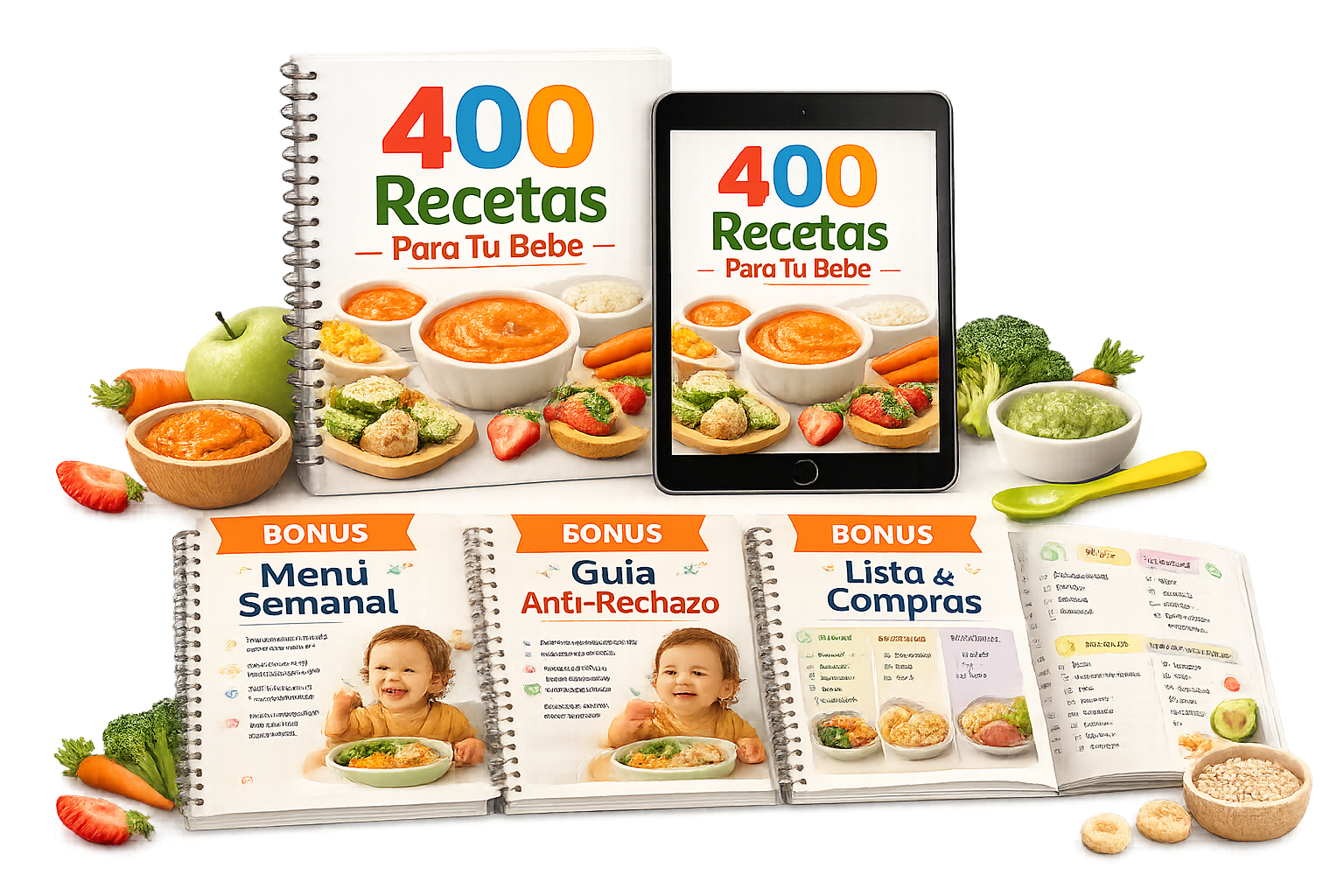 Paquete Completo + Bonos: 400 recetas para tu bebé